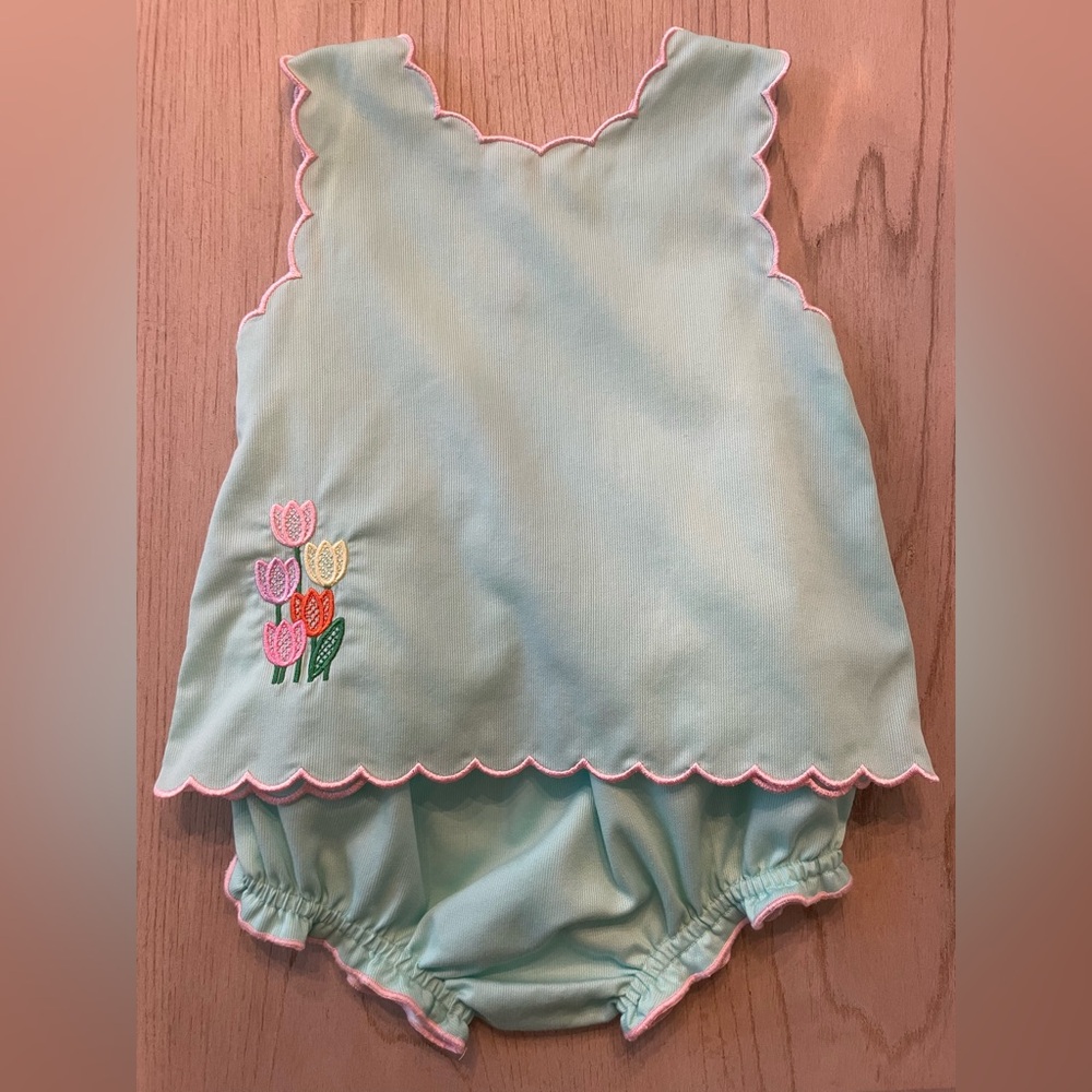 SMOCKINGBIRD SCALLOPED TRIM ROMPER BUBBLE SET